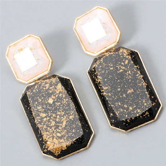 Cercei Riley, auriu cu negru, cu forma geometrica