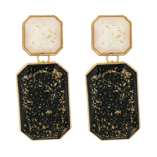 Cercei Riley, auriu cu negru, cu forma geometrica