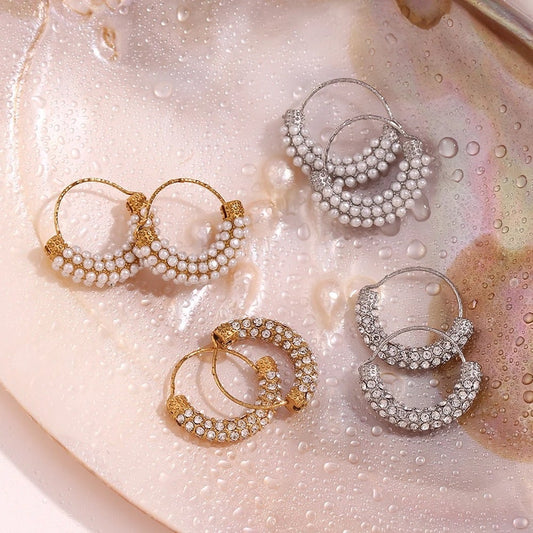 Sherry Round Gold Pearl Earrings, 18K Gold Plated Stainless Steel - Universe of Pearls Collection