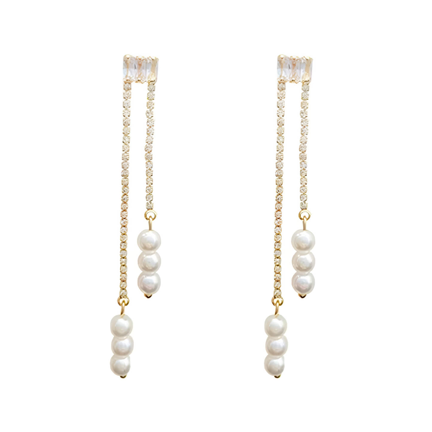 Cercei Rosalie, lungi, aurii, din otel inoxidabil, perle naturale si zirconiu, placati cu aur 18K - Colectia Universe of Pearls