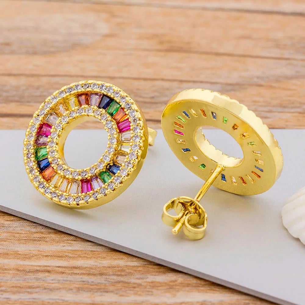 Cercei Shelley, rotunzi, aurii, cu pietre multicolore - Colectia Boheme