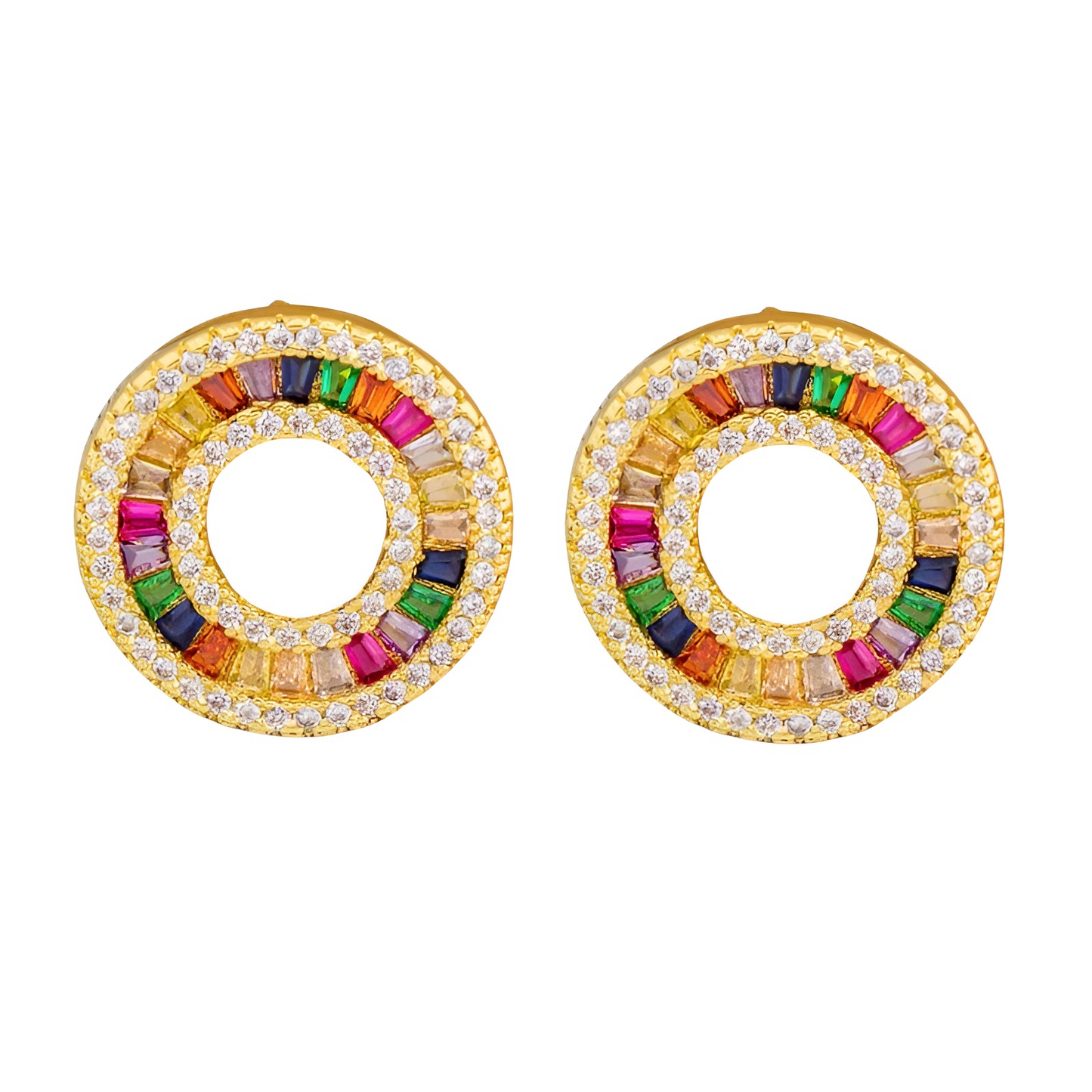 Cercei Shelley, rotunzi, aurii, cu pietre multicolore - Colectia Boheme