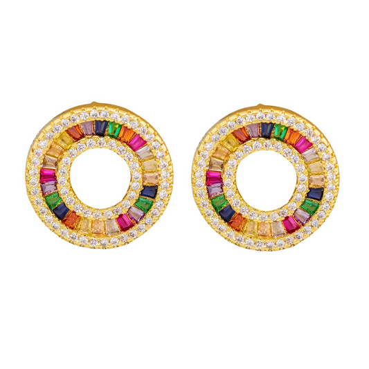 Cercei Shelley, rotunzi, aurii, cu pietre multicolore - Colectia Boheme