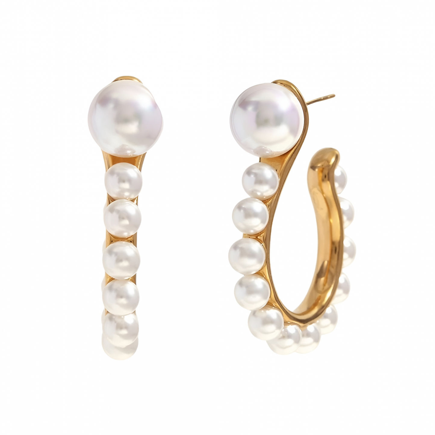 Bessie Round Golden Pearl Earrings, 18K Gold Plated Stainless Steel - Universe of Pearls Collection