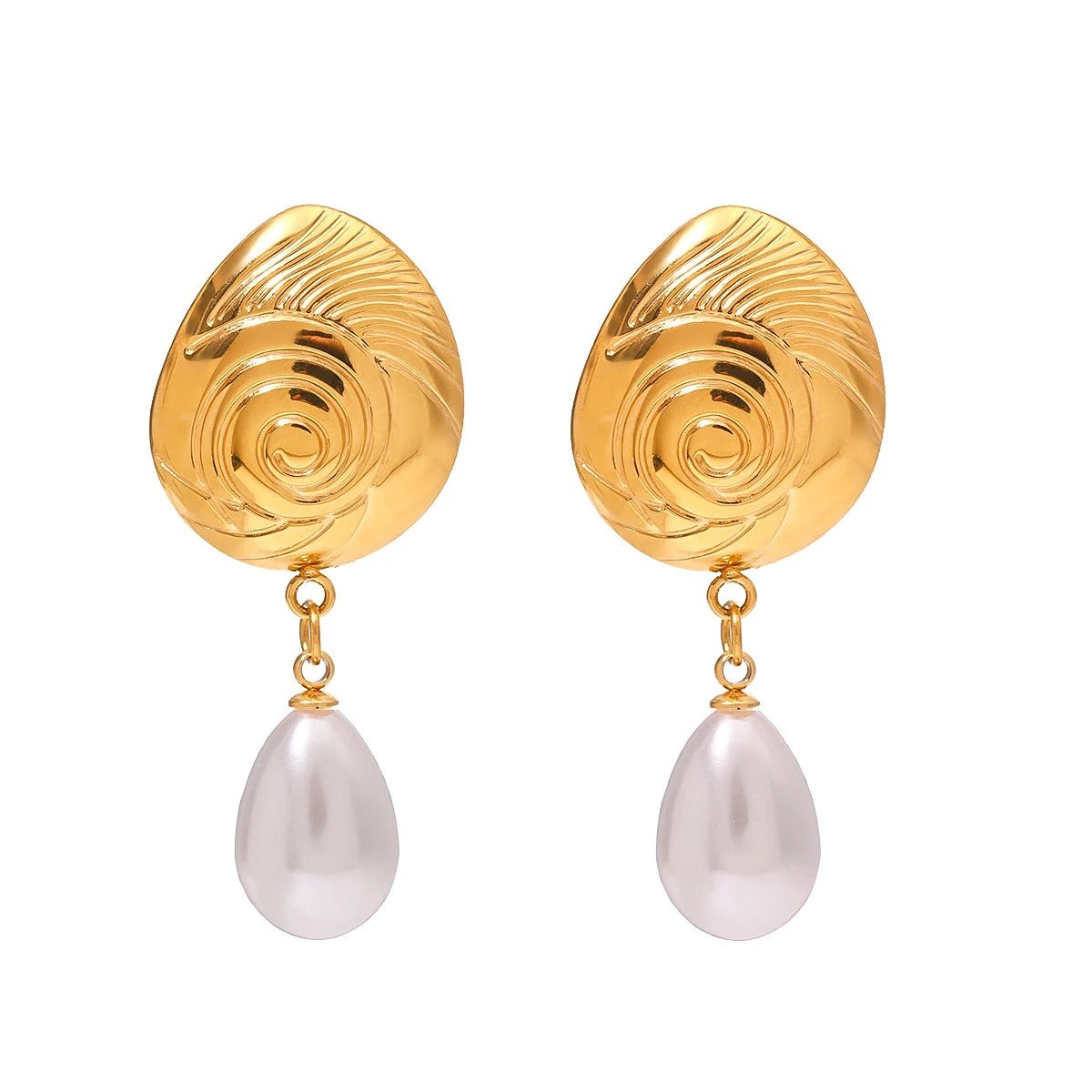 Lydia Earrings, Gold, with Pearls, 18K Gold Plated Stainless Steel - Universe of Pearls Collection