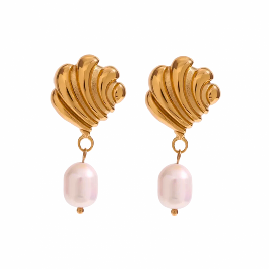 Cercei Naomi, aurii, din otel inoxidabil si perle naturale de cultura, placati cu aur 18K - Colectia Universe of Pearls