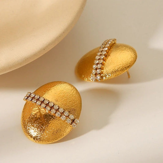 Mavis Earrings, Gold, Round, with Zirconia, 18K Gold Plated Stainless Steel - Glamour Collection