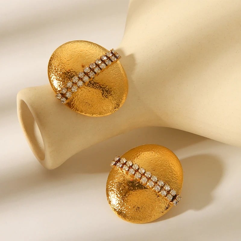 Mavis Earrings, Gold, Round, with Zirconia, 18K Gold Plated Stainless Steel - Glamour Collection