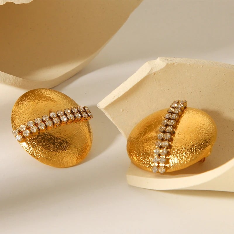 Mavis Earrings, Gold, Round, with Zirconia, 18K Gold Plated Stainless Steel - Glamour Collection
