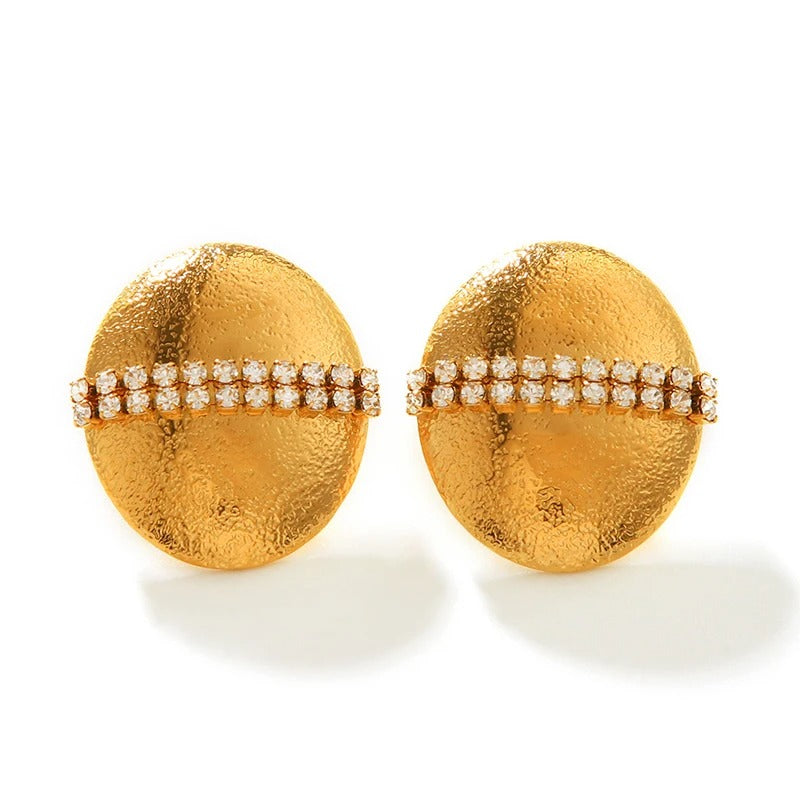 Mavis Earrings, Gold, Round, with Zirconia, 18K Gold Plated Stainless Steel - Glamour Collection