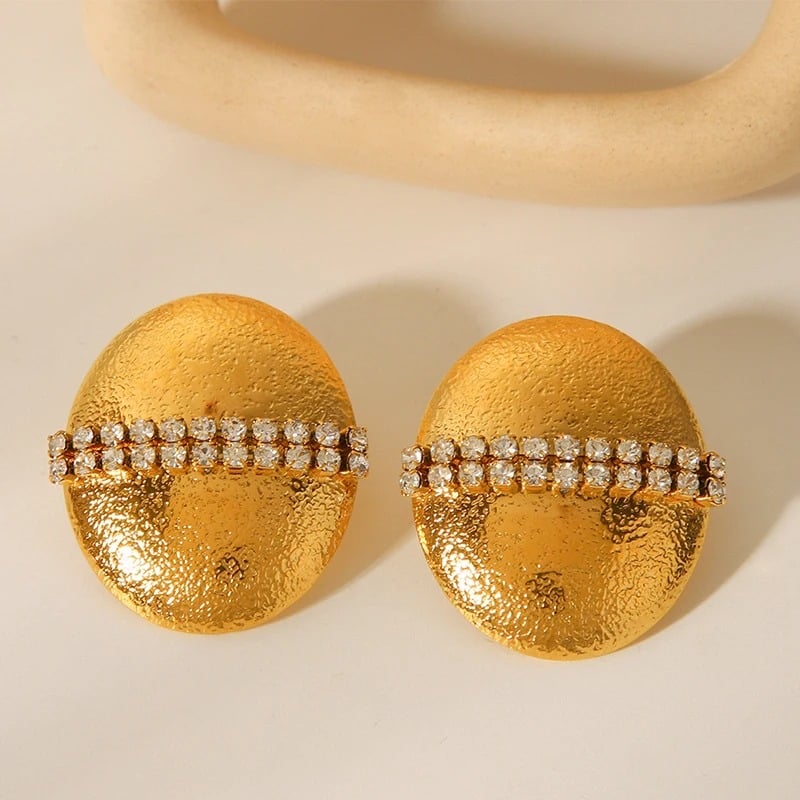 Mavis Earrings, Gold, Round, with Zirconia, 18K Gold Plated Stainless Steel - Glamour Collection