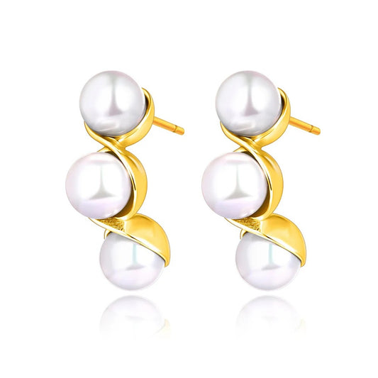 Leia Earrings, golden, with pearls, made of 18K gold plated stainless steel - Parisian Collection