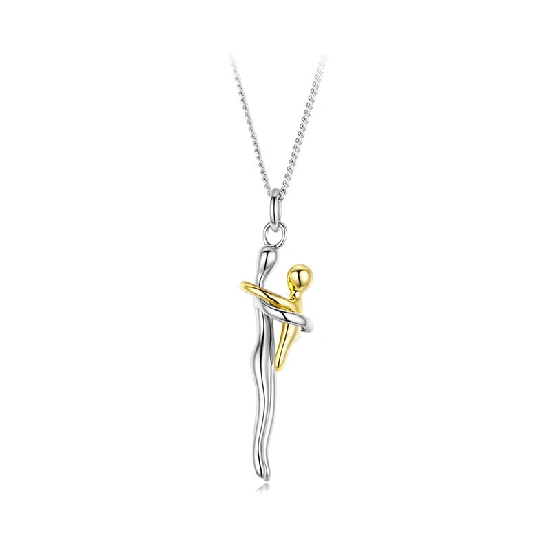 Two-tone silver necklace with Mother and Child pendant