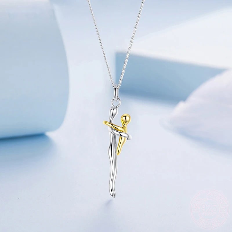 Two-tone silver necklace with Mother and Child pendant