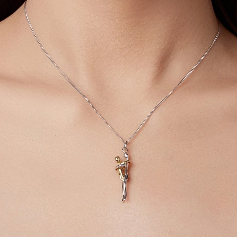 Two-tone silver necklace with Mother and Child pendant