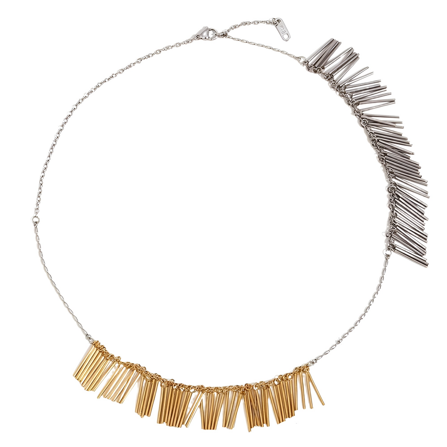 Charlotte Necklace, gold with silver, 18K gold-plated stainless steel, with fringe pattern - Glamour Collection
