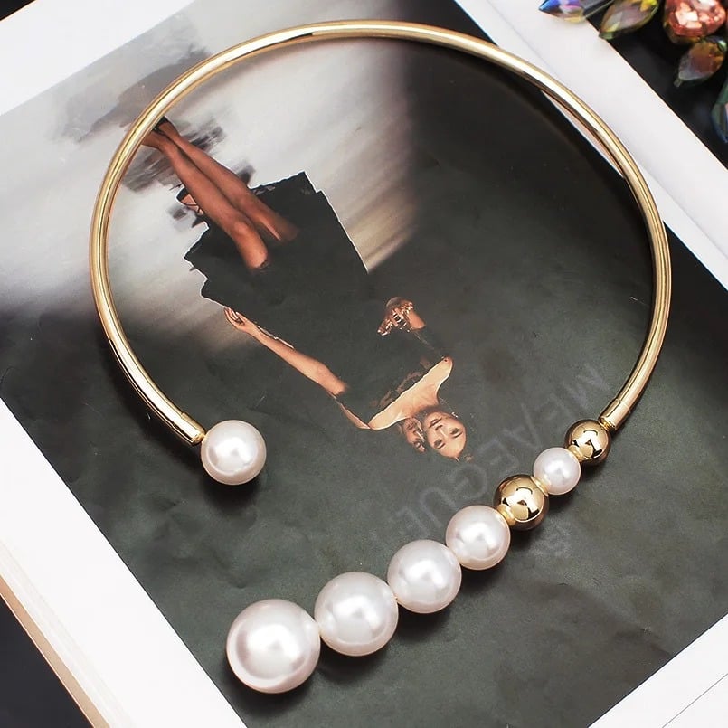 Verya Necklace, gold, decorated with pearls, adjustable - Universe of Pearls Collection