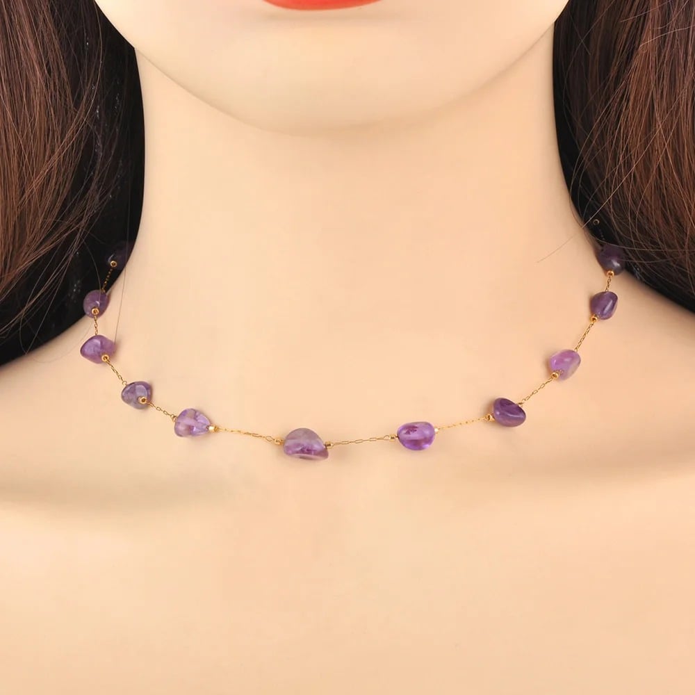 Colier Laramie, auriu, cu pietre naturale, din oțel inoxidabil placat cu aur 18K