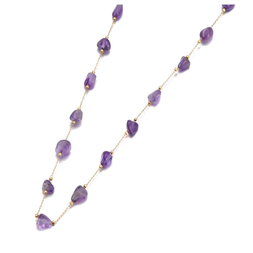 Colier Laramie, auriu, cu pietre naturale, din oțel inoxidabil placat cu aur 18K