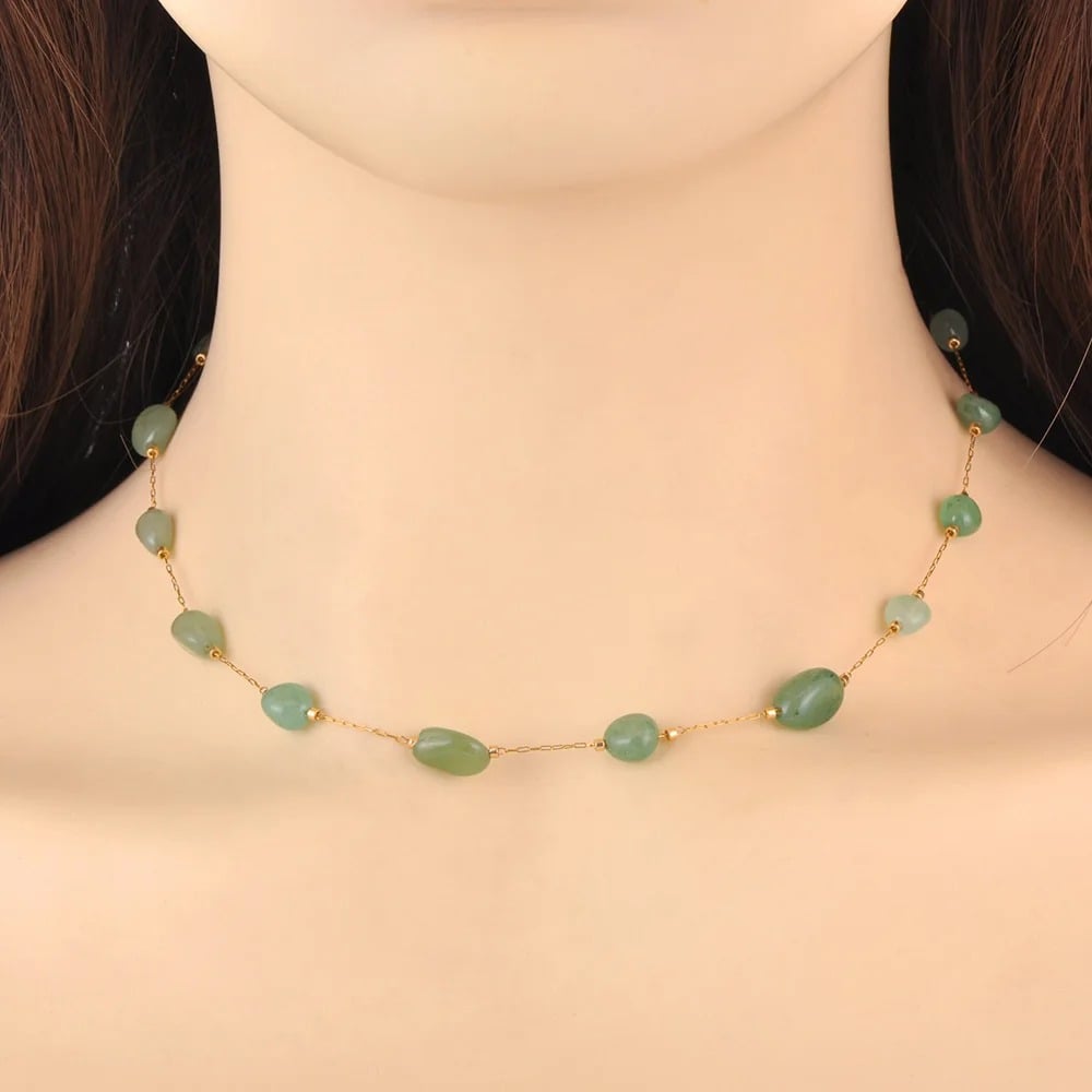 Colier Laramie, auriu, cu pietre naturale, din oțel inoxidabil placat cu aur 18K