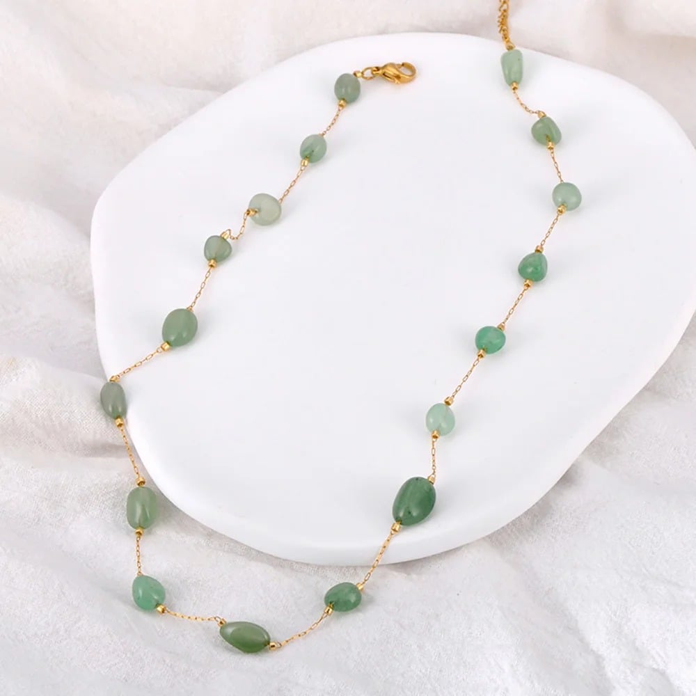 Colier Laramie, auriu, cu pietre naturale, din oțel inoxidabil placat cu aur 18K