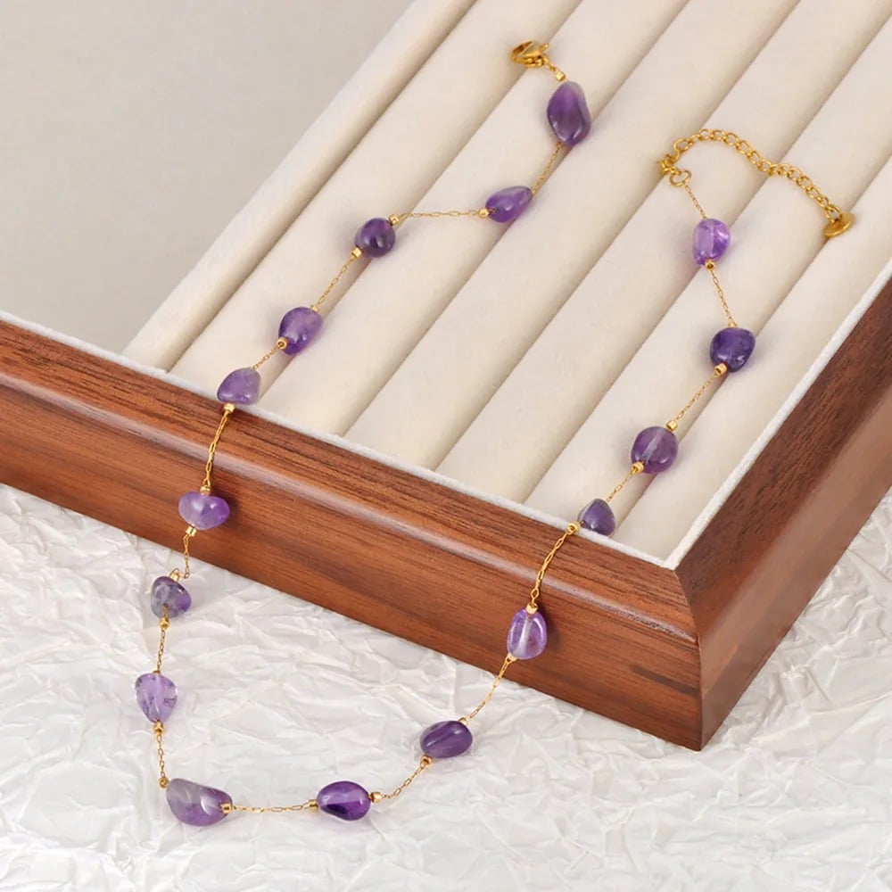 Colier Laramie, auriu, cu pietre naturale, din oțel inoxidabil placat cu aur 18K