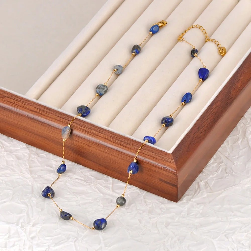 Colier Laramie, auriu, cu pietre naturale, din oțel inoxidabil placat cu aur 18K