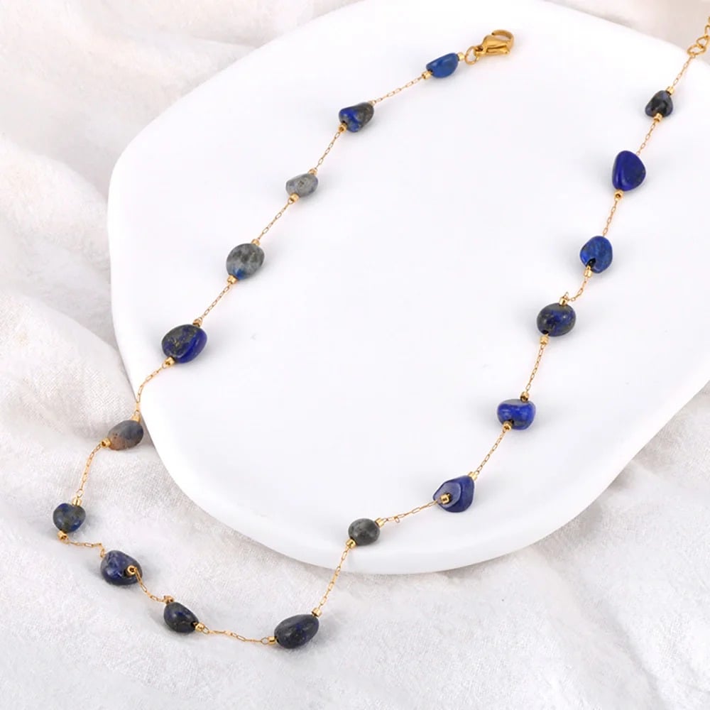 Colier Laramie, auriu, cu pietre naturale, din oțel inoxidabil placat cu aur 18K