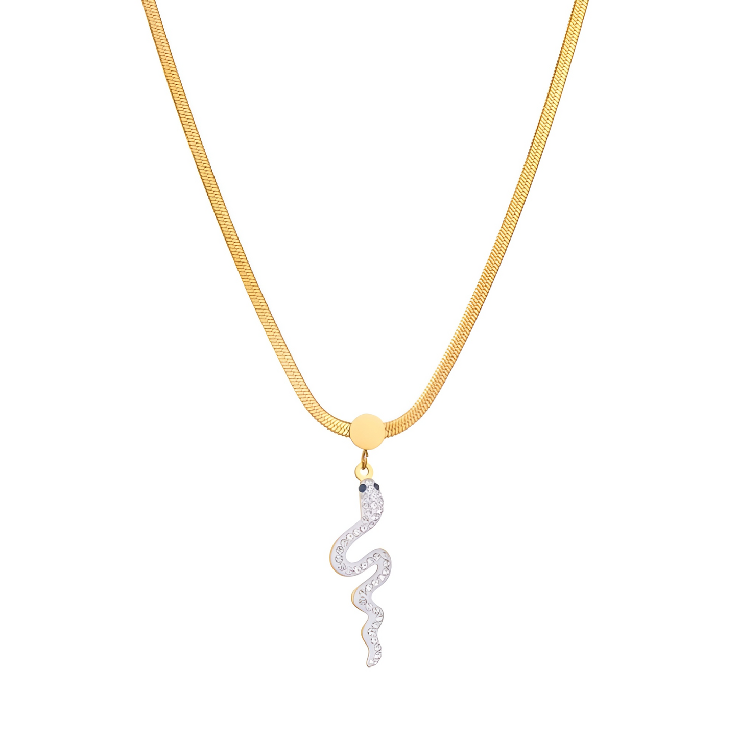 Colier Daisy, auriu, din otel inoxidabil placat cu aur 18K, cu pandantiv sarpe
