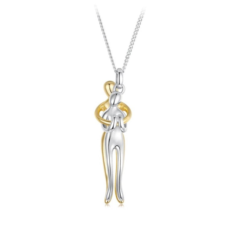 Two-tone Sterling Silver Couple Pendant Necklace