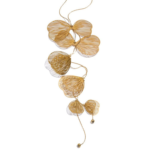 Dora Necklace, gold, with long butterfly pendant, 18K gold-plated stainless steel - Glamour Collection
