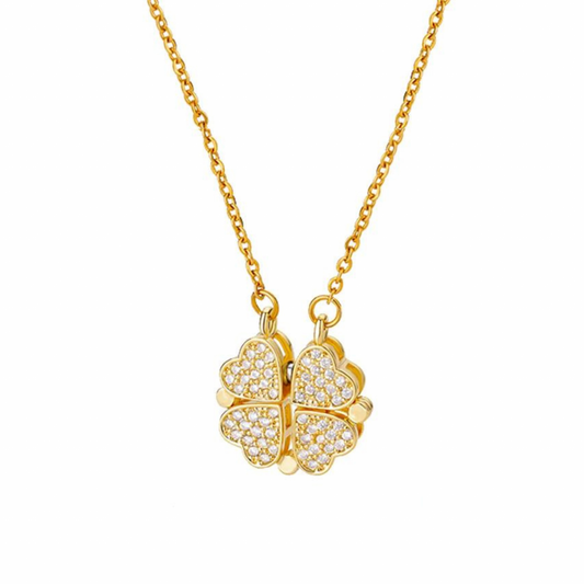 Colier Clover, auriu, din otel inoxidabil placat cu aur 18K, cu pandantiv in forma de trifoi