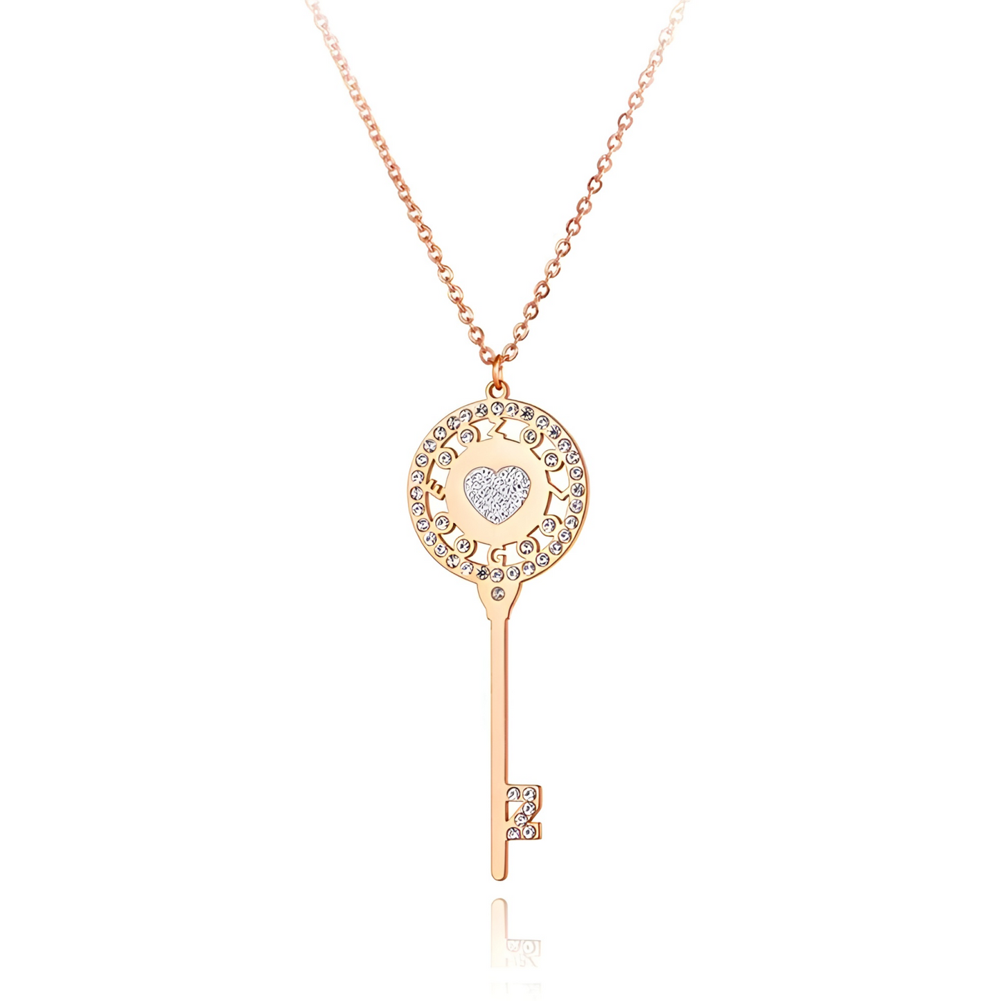Colier Azalea, auriu rose, din otel inoxidabil placat cu aur 18K, cu pandantiv in forma de cheie - Colectia Parisian