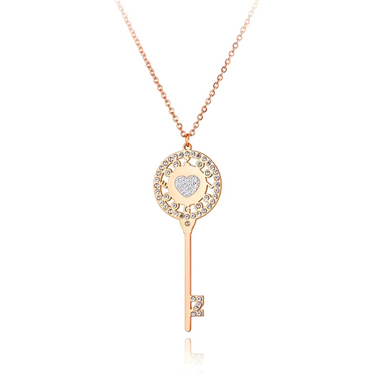Azalea Necklace, rose gold, 18K gold-plated stainless steel, with key-shaped pendant - Parisian Collection