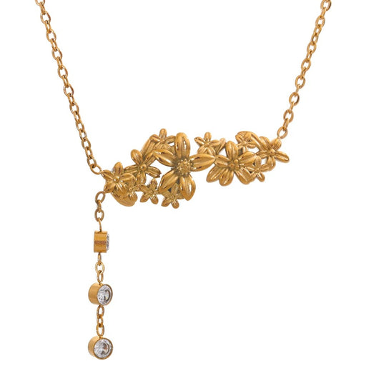 Amaris necklace, gold, with floral pendant, made of 18K gold-plated stainless steel