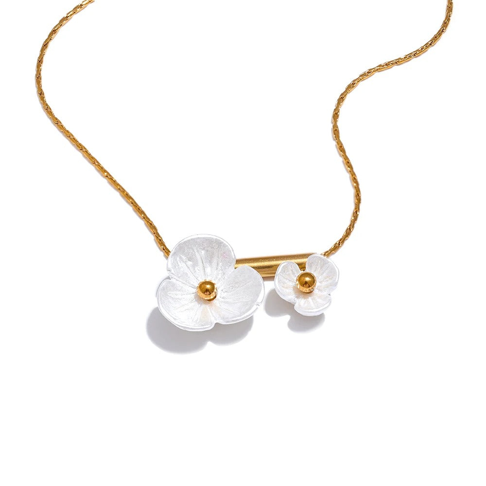 Hanna Necklace, Gold, with Floral Design, 18K Gold Plated Stainless Steel - Floral Paradise Collection
