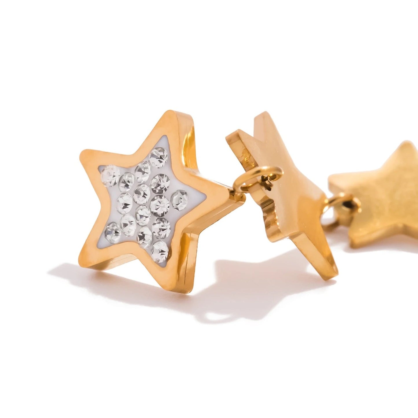 Colier Linda, auriu, lung, din otel inoxidabil placat cu aur 18k, model cu stele