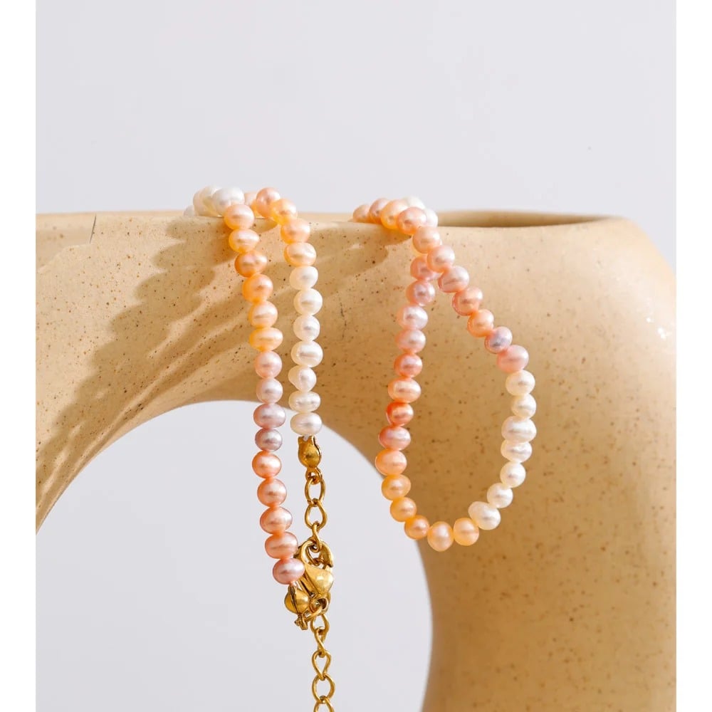 Marigold Necklace, gold, made of 18K gold-plated stainless steel and natural pink cultured pearls - Universe of Pearls Collection
