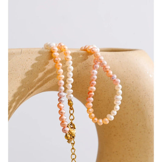 Marigold Necklace, gold, made of 18K gold-plated stainless steel and natural pink cultured pearls - Universe of Pearls Collection