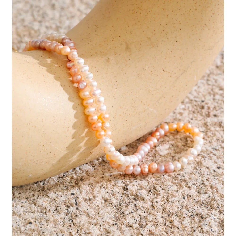 Marigold Necklace, gold, made of 18K gold-plated stainless steel and natural pink cultured pearls - Universe of Pearls Collection