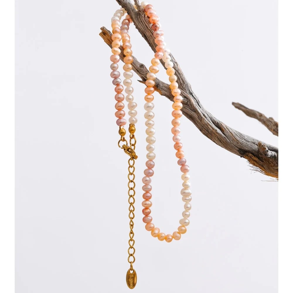 Marigold Necklace, gold, made of 18K gold-plated stainless steel and natural pink cultured pearls - Universe of Pearls Collection