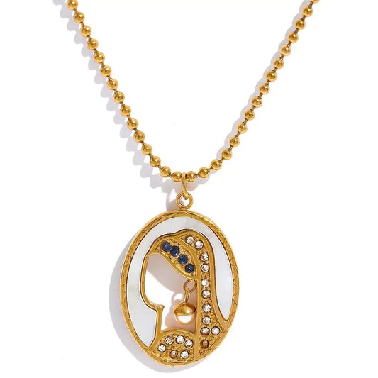 Colier Marion, auriu, din otel inoxidabil placat cu aur 18K, cu model portret