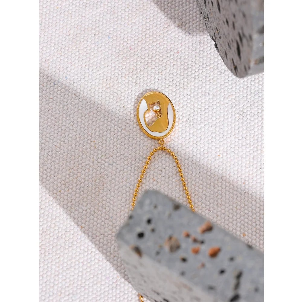 Colier Marion, auriu, din otel inoxidabil placat cu aur 18K, cu model portret