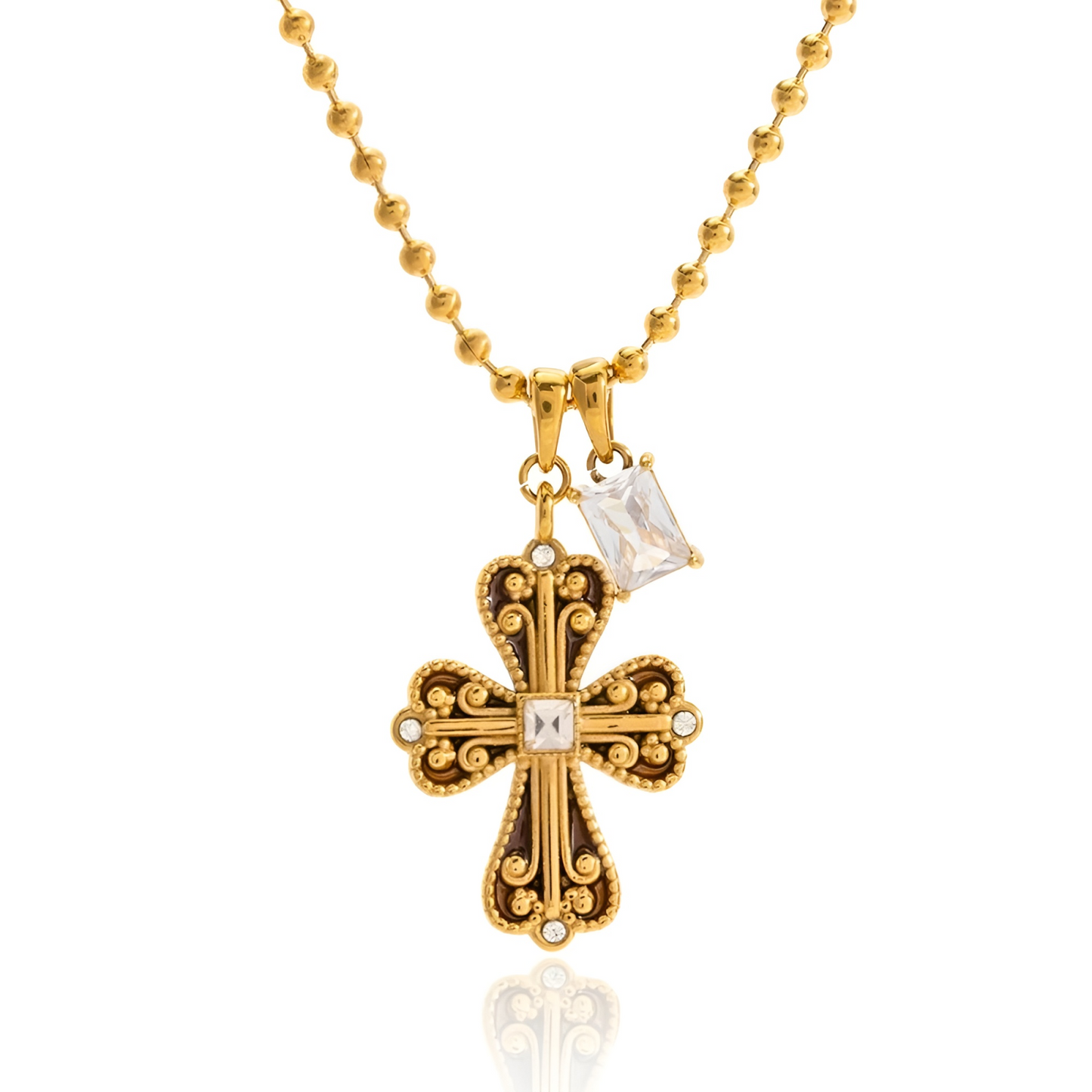 Mazie Necklace, gold, with cross pendant, made of 18K gold-plated stainless steel