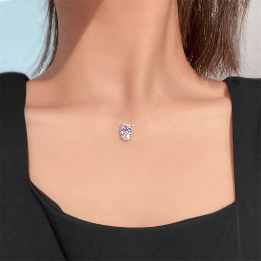 Colier Calianna, cu fir transparent si pandantiv argintiu oval