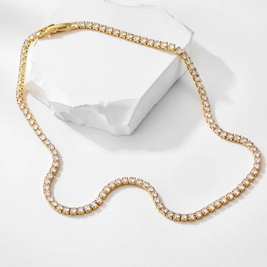 Maeve tennis necklace, gold, decorated with cubic zirconia, choker style - Celebration Collection