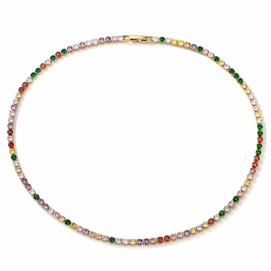 Colier tennis Maeve C2, multicolor, decorat cu zirconiu, la baza gatului