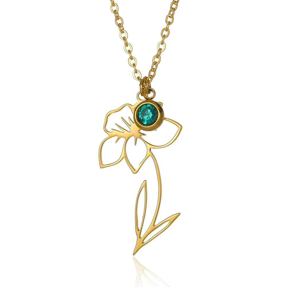 Colier Tricia C3, auriu, cu zirconiu, din otel inoxidabil, cu pandantiv in forma de floare - Colectia Floral Paradise