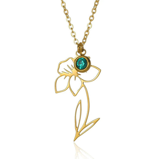 Colier Tricia C3, auriu, cu zirconiu, din otel inoxidabil, cu pandantiv in forma de floare - Colectia Floral Paradise