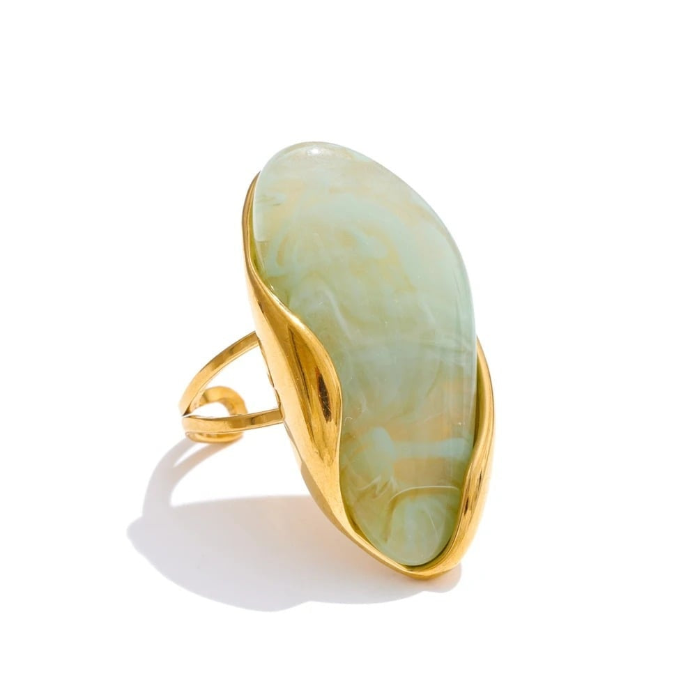 Saige ring, gold, with stone, made of 18K gold-plated stainless steel, adjustable